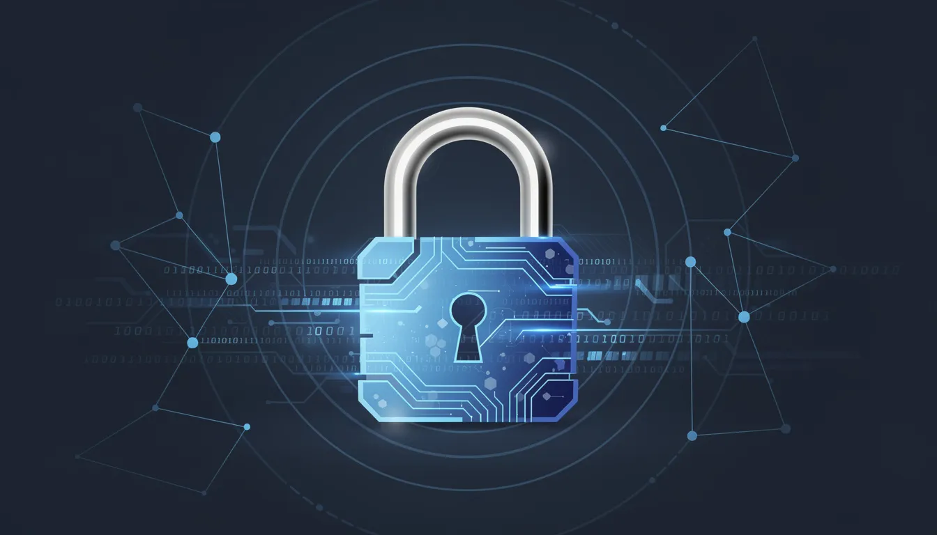 The image features a digital padlock symbol, representing the concepts of security and encryption, which are essential for protecting devices like the Fire TV Stick and ensuring safe access to streaming content. This symbol emphasizes the importance of secure connections when installing third-party apps or engaging in the jailbreak process for enhanced streaming experiences.