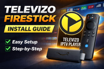 televizo iptv player installed on amazon firestick with remote control showing televizo firestick setup guide